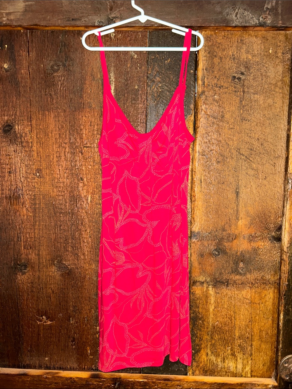 Old Navy Hot Pink Slip Dress with Subtle Leaf Print